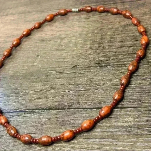 Beaded Red Stone and Small Red Beads Necklace - Picture 1 of 3